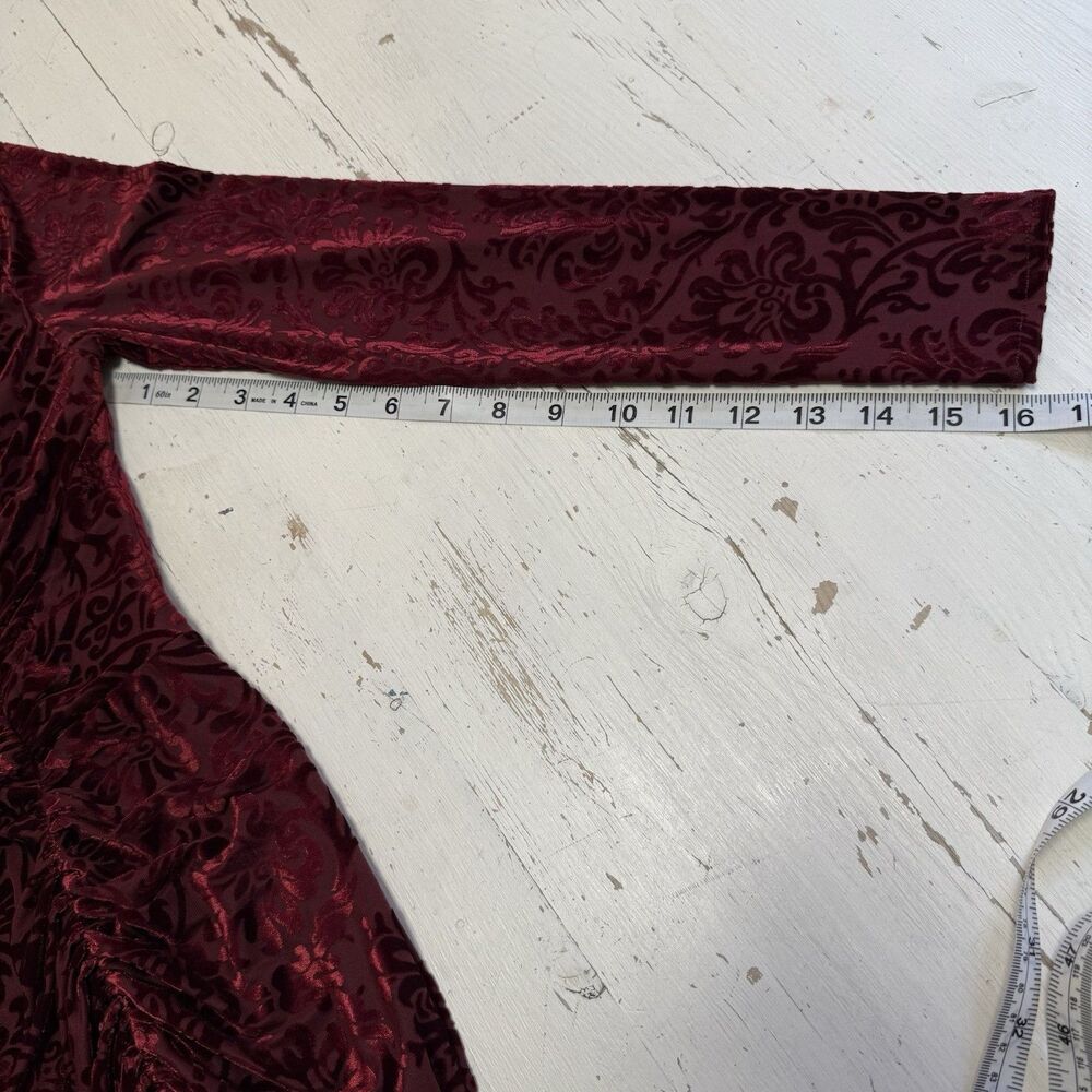 Davids Bridal Dress Burgandy Wine Red 2 Victorian Velvet Print Ruched Party Date - Picture 8 of 16